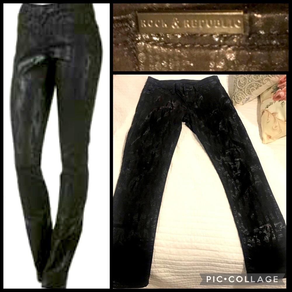 Y2K 🖤Gorgeous pair of imitation snakeskin black jeans by Rock & Republic 🖤